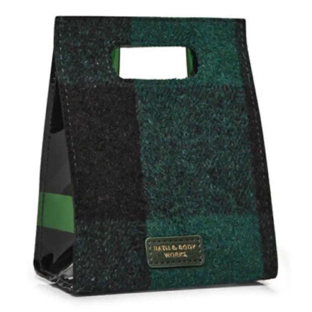 Bath and Body Works Green Black Buffalo Plaid Mini Tote Gift Bag One Size